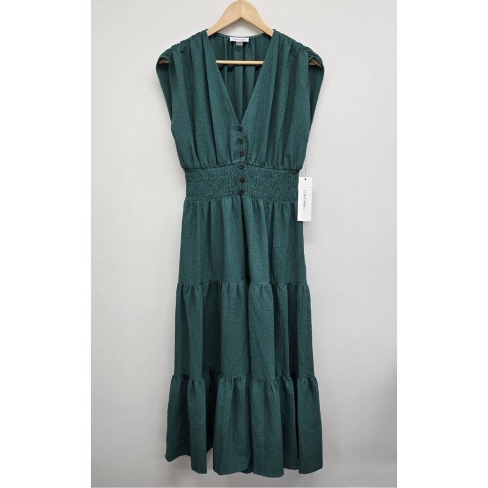 Calvin Klein Teal Button-Front Midi Dress